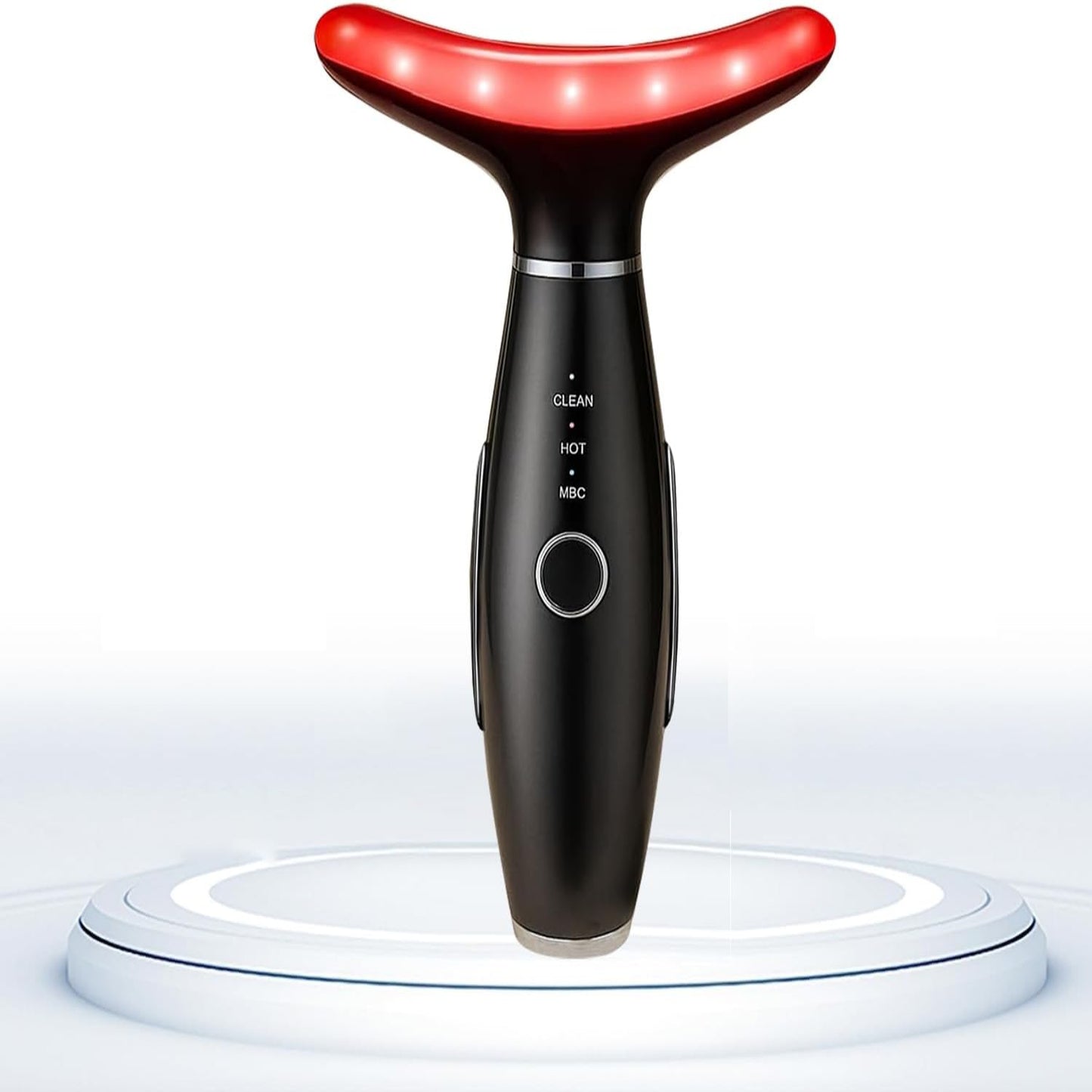 Face Massager -7 Color Red-Light-Therapy for Face and Neck for Wrinkles, Double Chin, Vibrating Facial Massager with Thermals (Black)