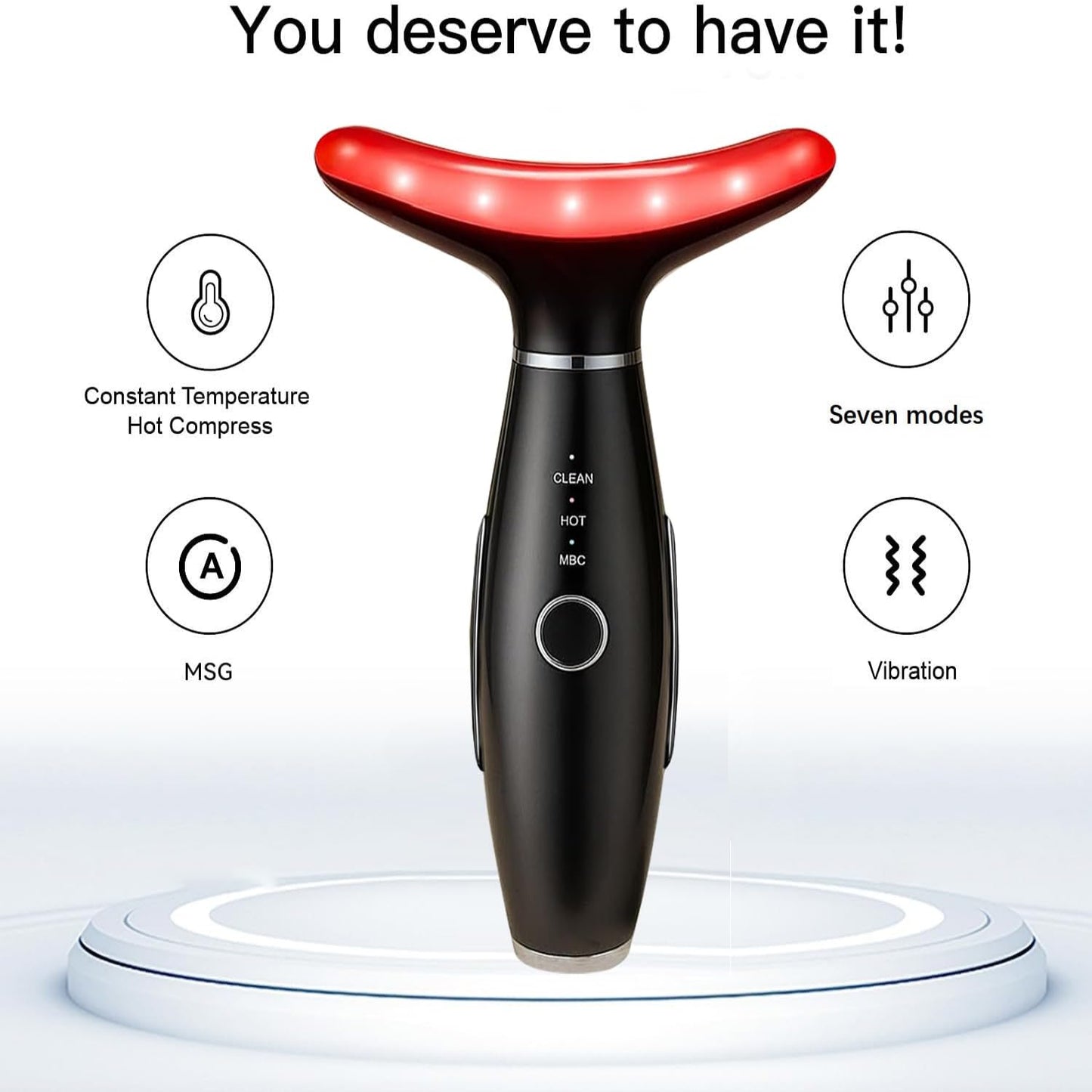 Face Massager -7 Color Red-Light-Therapy for Face and Neck for Wrinkles, Double Chin, Vibrating Facial Massager with Thermals (Black)