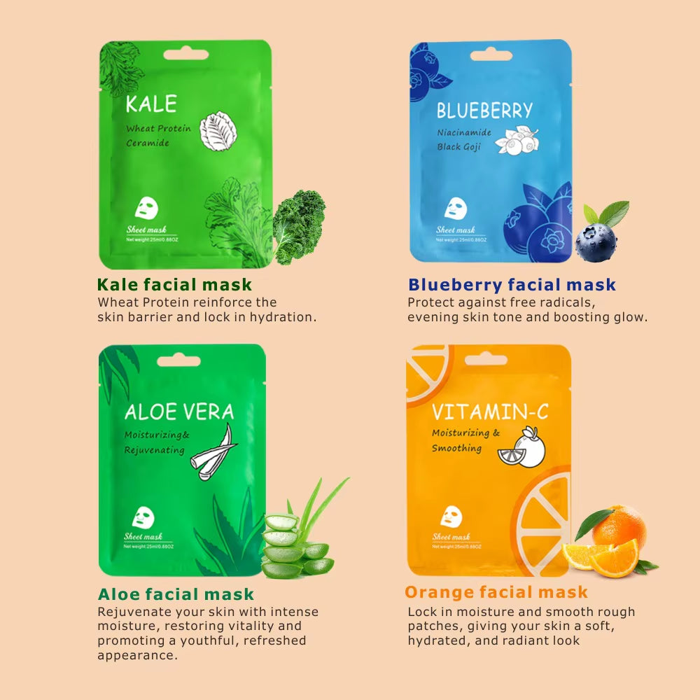 New Vitamin C Fruits Facial Sheet Mask 25Ml Aloe & Rose Moisturizing Shrinking Pores Repair Firming Sample Size Private Label