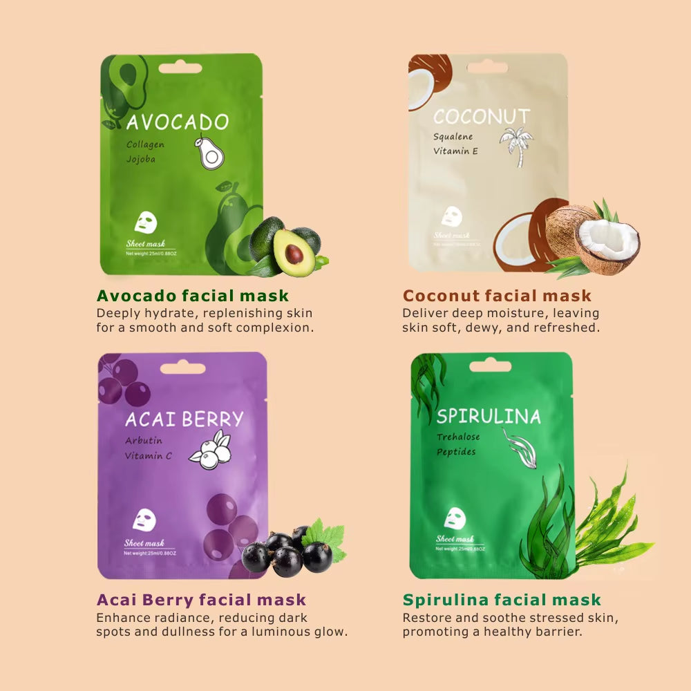 New Vitamin C Fruits Facial Sheet Mask 25Ml Aloe & Rose Moisturizing Shrinking Pores Repair Firming Sample Size Private Label