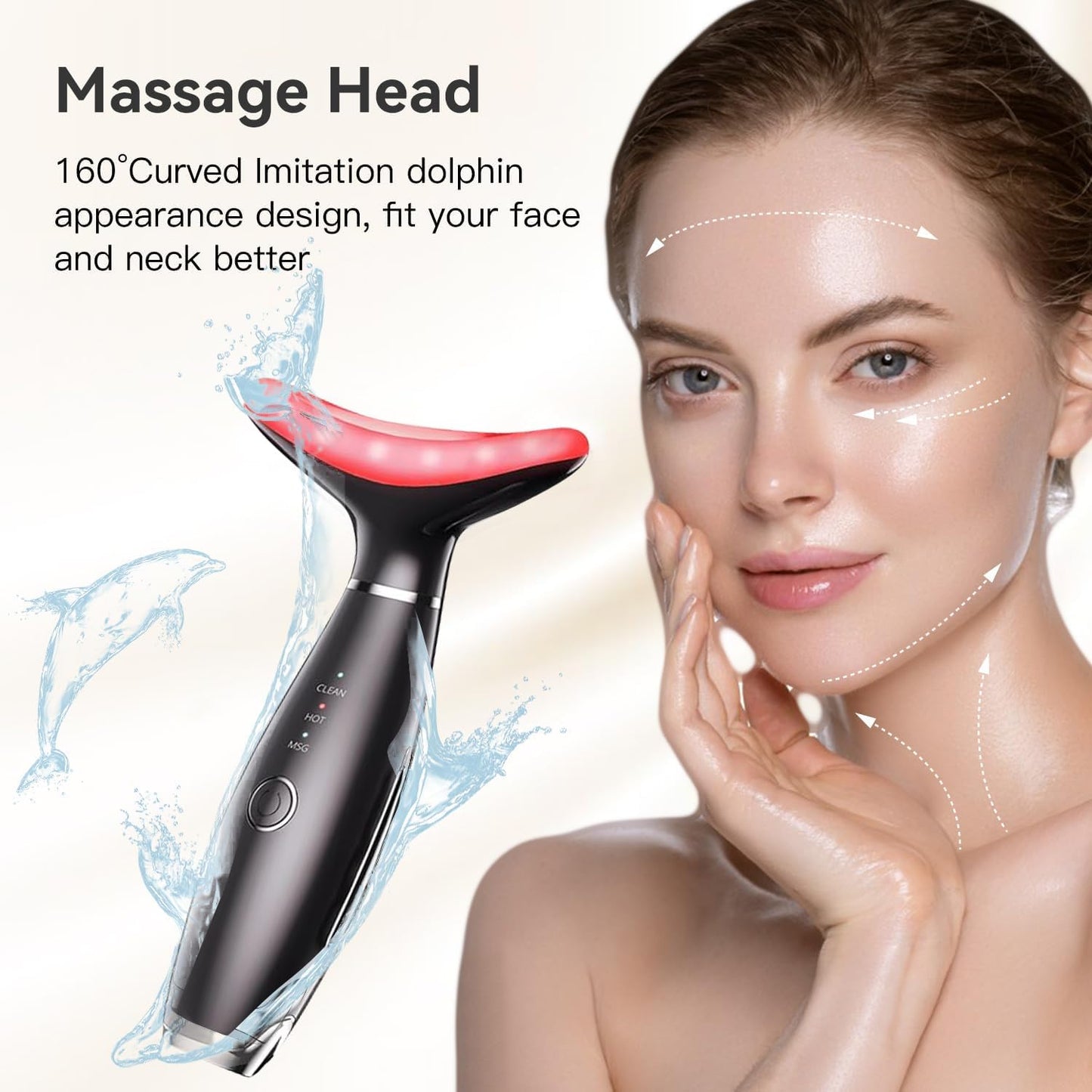 Face Massager -7 Color Red-Light-Therapy for Face and Neck for Wrinkles, Double Chin, Vibrating Facial Massager with Thermals (Black)