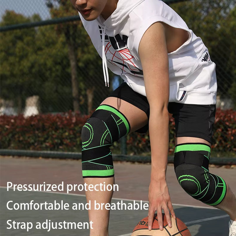 Elastic Knitted Nylon Knee Brace Compression Support Sleeve with Adjustable Straps for Running Support
