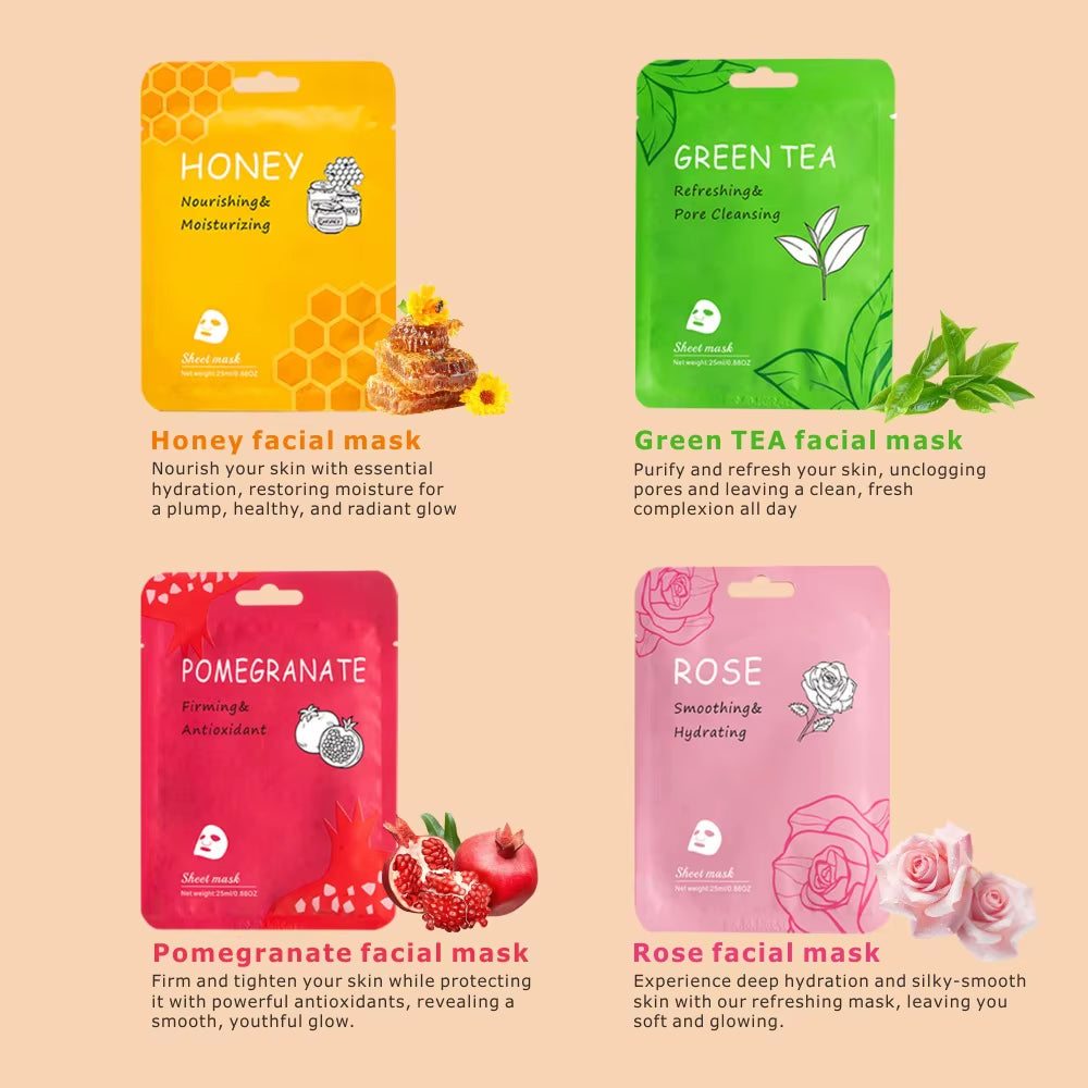 New Vitamin C Fruits Facial Sheet Mask 25Ml Aloe & Rose Moisturizing Shrinking Pores Repair Firming Sample Size Private Label