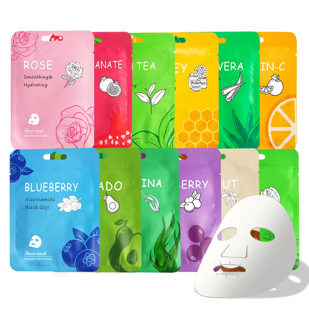New Vitamin C Fruits Facial Sheet Mask 25Ml Aloe & Rose Moisturizing Shrinking Pores Repair Firming Sample Size Private Label
