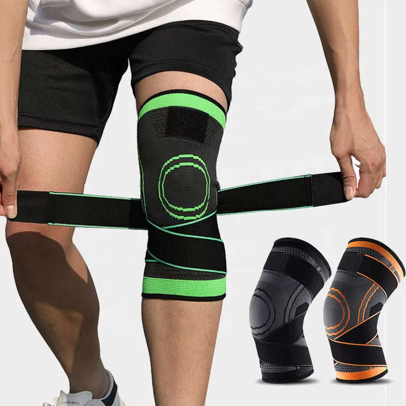 Elastic Knitted Nylon Knee Brace Compression Support Sleeve with Adjustable Straps for Running Support
